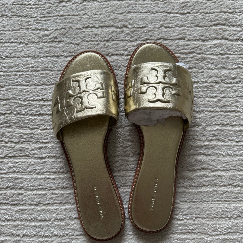 Tory Burch Gold Slide Sandals